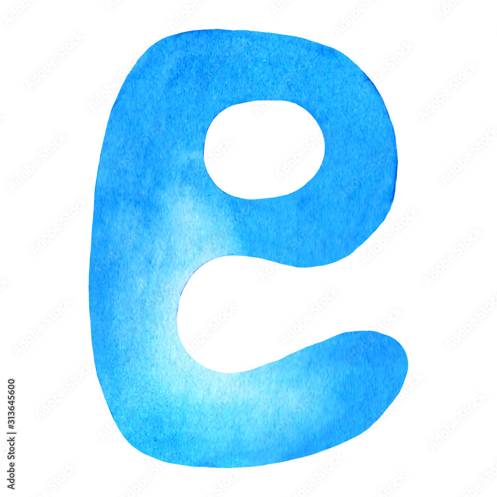 Monogram letter E made of watercolor. Classic blue hand drawn alphabet Monogram letter E made of watercolor. Classic blue hand drawn alphabet