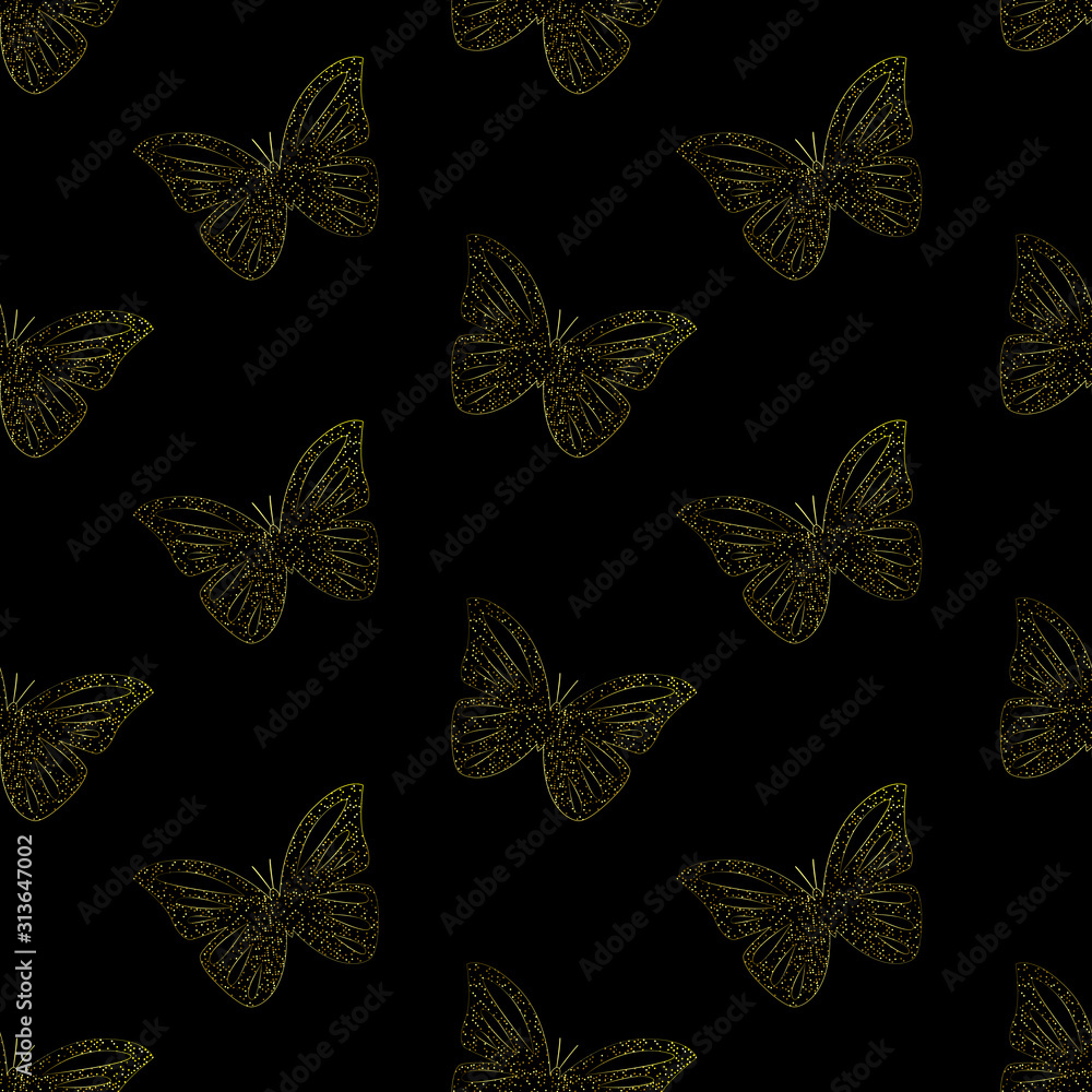 Fototapeta premium EPS 10 vector. Seamless pattern with golden butterflies.