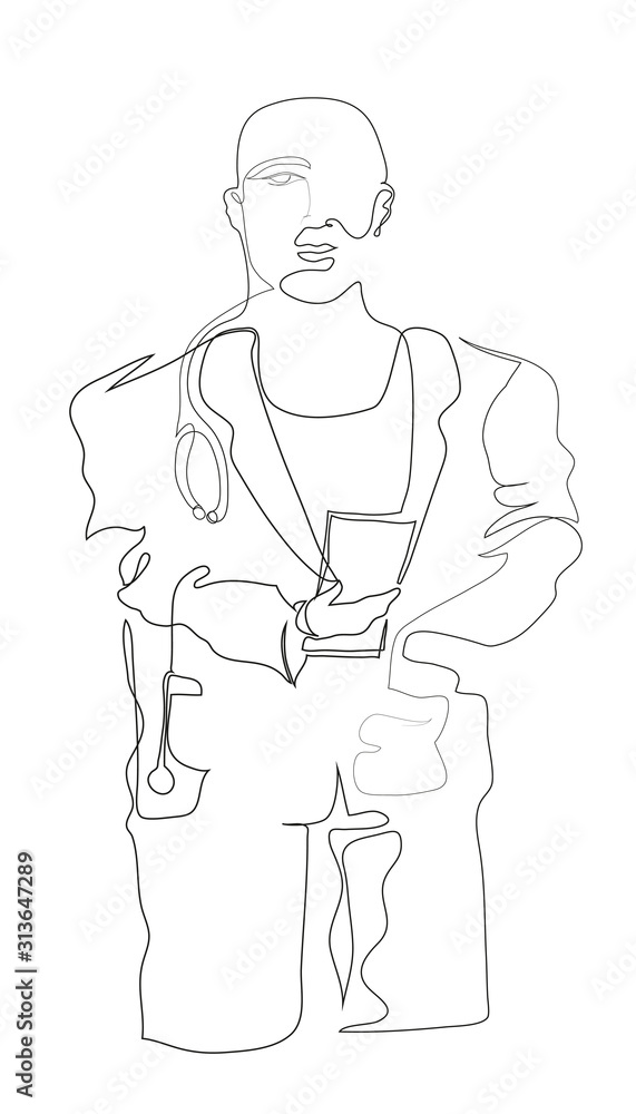 One continuous line drawing of Portrait of male doctor.