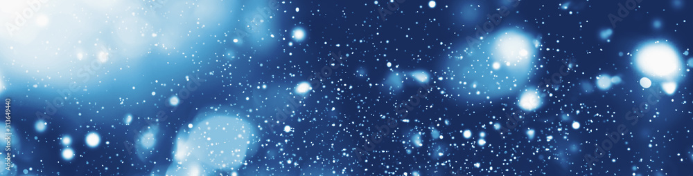 Snow falling effect from night sky Abstract blue color