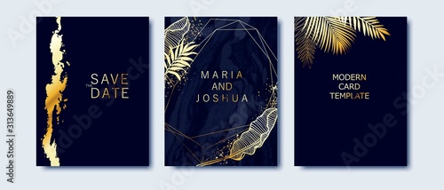 Wallpaper Mural Set of elegant exotic brochure, card, background, cover. Indigo marble and golden texture. Torontodigital.ca