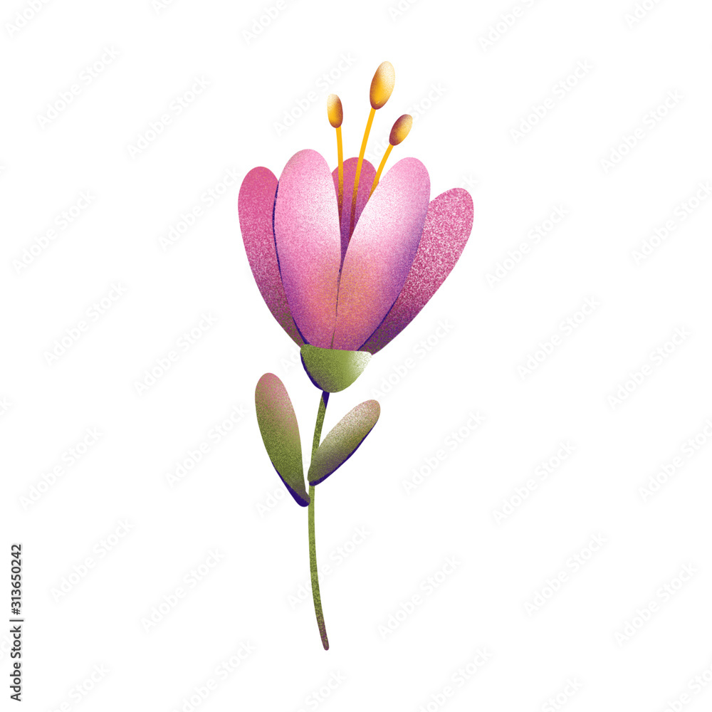Digital illustration of a trendy floral print. Small tulips, leaves and berries with texture. Summer and spring motif for cards, banners, fabrics, invitations. Digital illustration of a trendy floral print. Small tulips, leaves and berries with texture. Summer and spring motif for cards, banners, fabrics, invitations.