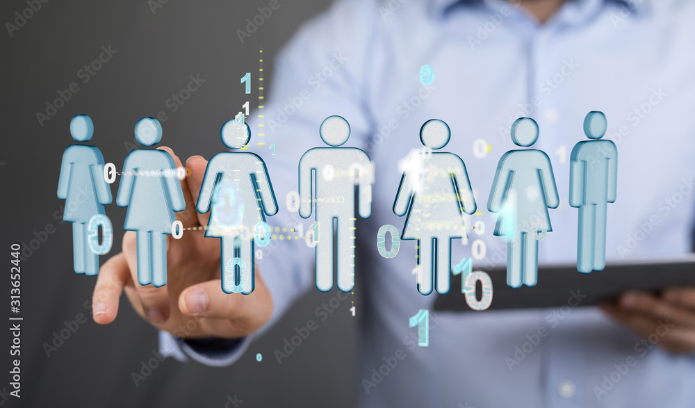 Business Man Hand Writing Social Network Business Man Hand Writing Social Network