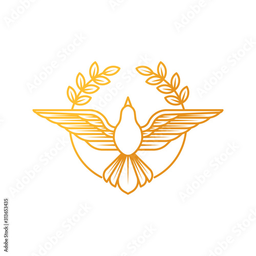 Dove Logo icon vector illustration. Abstract Line art of a flying dove with olive branch