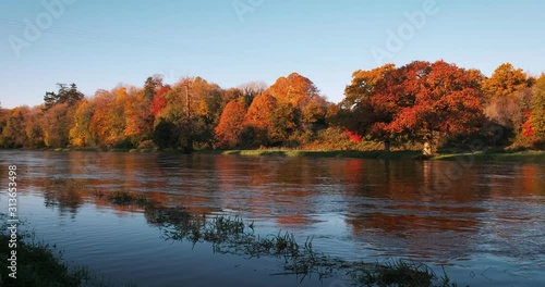 Colorful 4K video of Boyne valley, river and surroundings in bright autumn colors, Co. Meath, Ireland photo