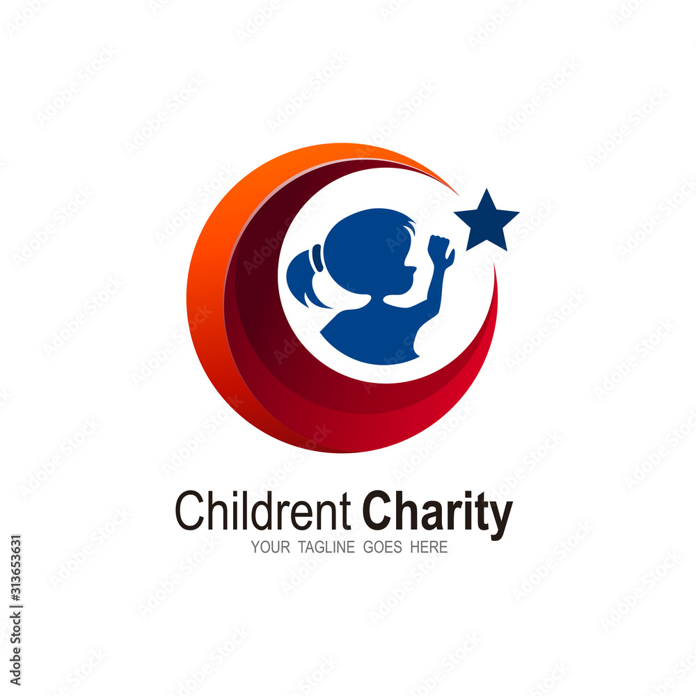 Obraz premium Children logo with dream, Children's logo reaches for dreams