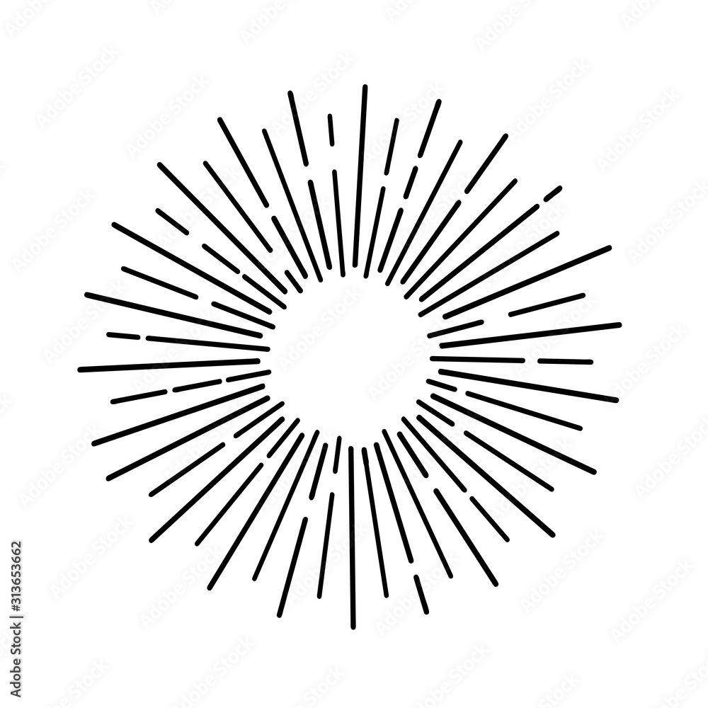 Obraz premium Sun rays hand drawn, linear drawing