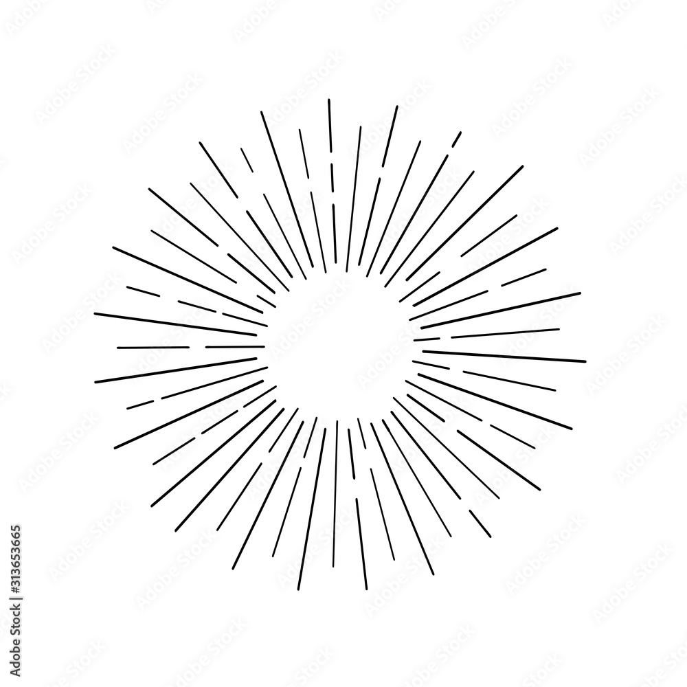 Obraz premium Sun rays hand drawn, linear drawing