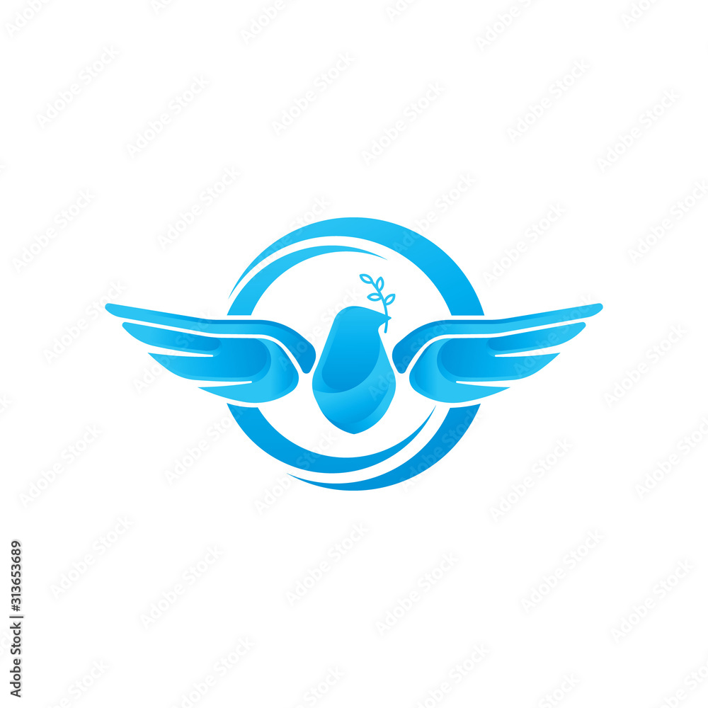Dove Logo icon vector illustration. Abstract Line art of a flying dove with olive branch Dove Logo icon vector illustration. Abstract Line art of a flying dove with olive branch