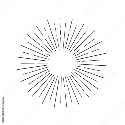 Sun rays hand drawn, linear drawing