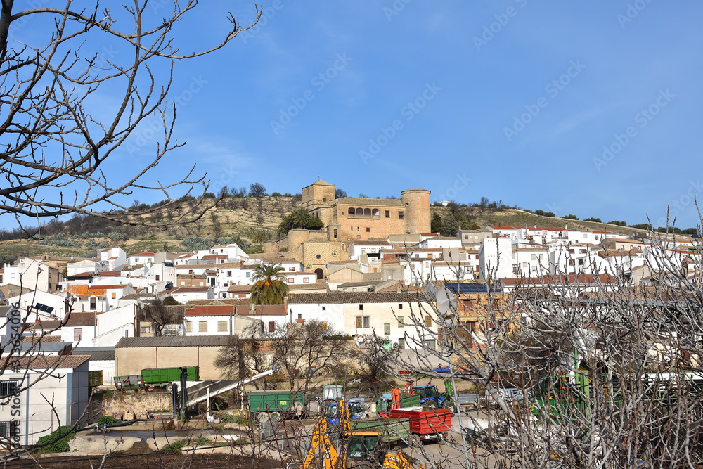 View of the Andalusian town of Canena with its famous castle, symbol of the production of an excellent olive oil