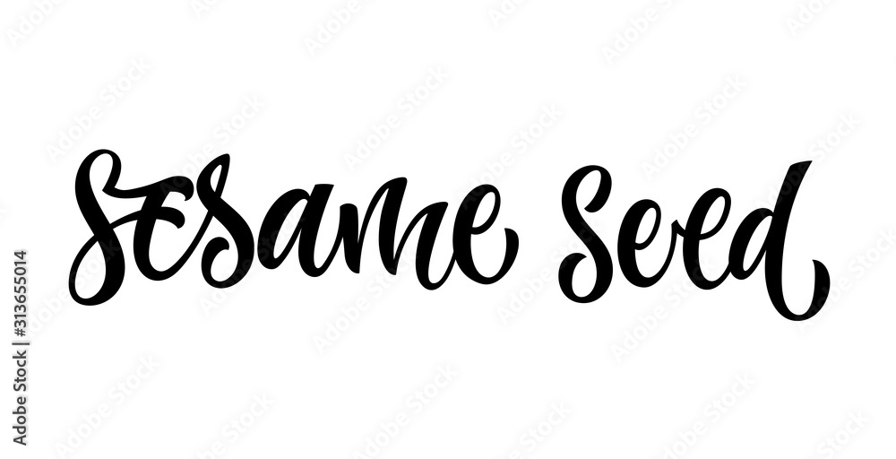 Hand drawn spice label - Sesame seed. Vector lettering design element. Isolated calligraphy script style word for labels, shop design, cafe decore etc Hand drawn spice label - Sesame seed. Vector lettering design element. Isolated calligraphy script style word for labels, shop design, cafe decore etc