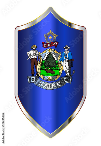 Maine State Flag On A Crusader Style Shield