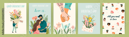 Romantic set of illustrations with man and woman. Vector design concept for Valentines Day and other users.