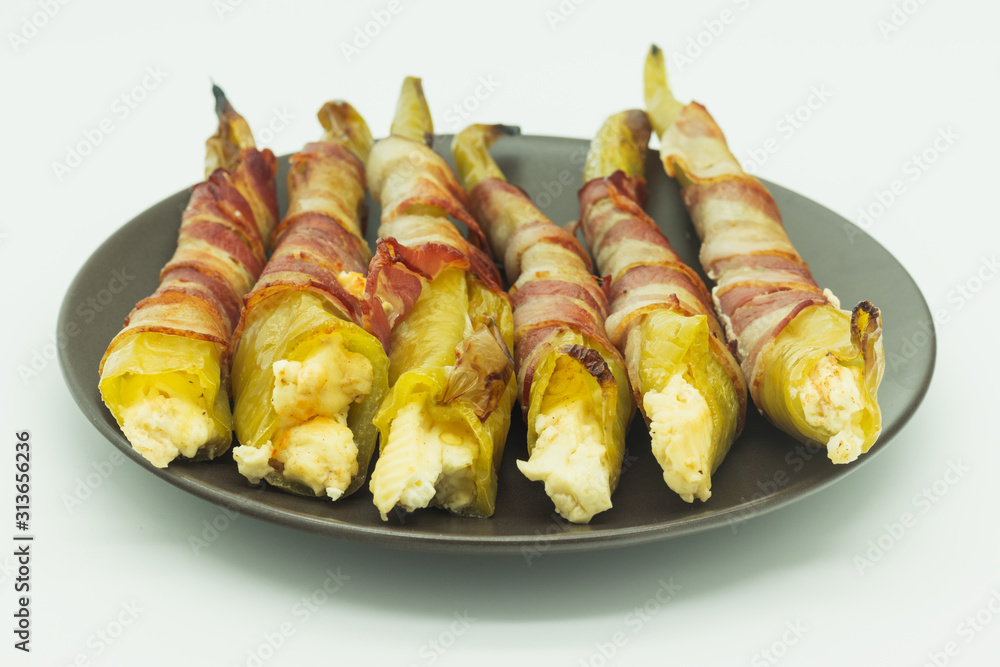 stuffed peppers with feta cheese and bacon. ketogenic diet. stuffed peppers with feta cheese and bacon. ketogenic diet.