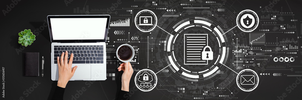 Data protection concept with person using a laptop computer Stock Photo ...