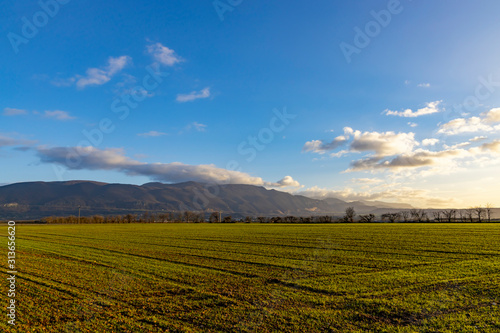 Country landscape in France in December.
