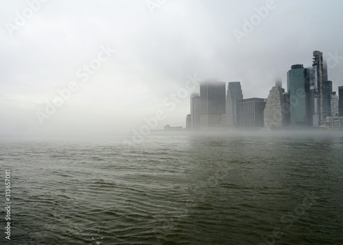 Lower Manhattan Skyline on a Cloudy Day as seen from Brooklyn