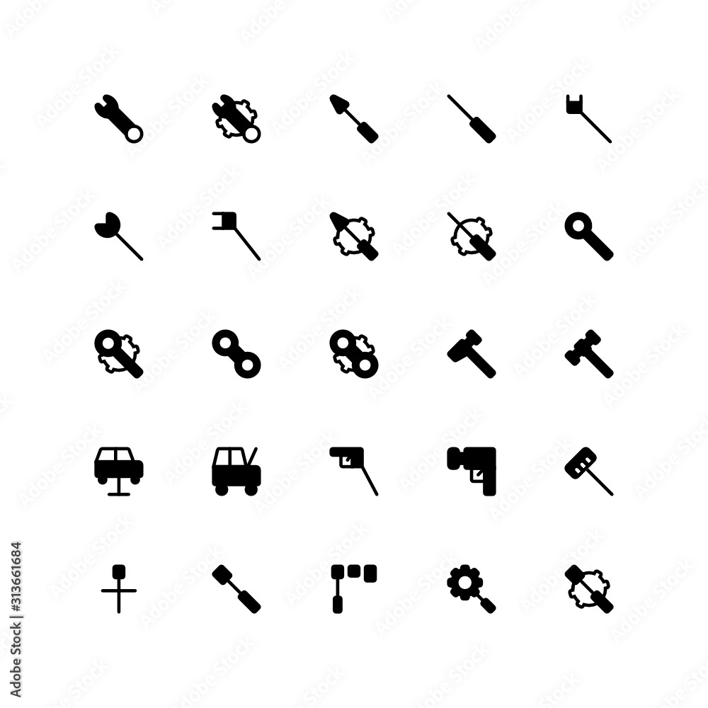 Set of Too Kit Service Configuration glyph style icon - vector Set of Too Kit Service Configuration glyph style icon - vector