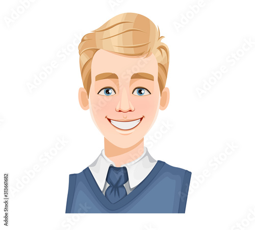 Face expression of handsome man with blonde hair