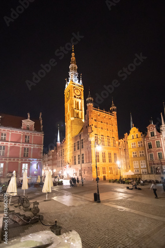 Gdansk, Poland - Juny 2019 . Old historical part of city center of Gdansk at night