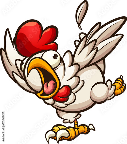 Scared chicken running and screaming clip art. Vector cartoon illustration with simple gradients. All on a single layer. 