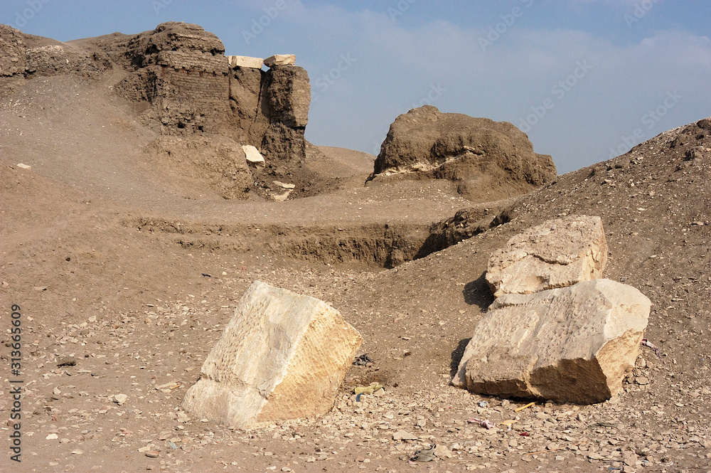 Abandoned ancient Egyptian remains on the outskirts of Cairo, Egypt