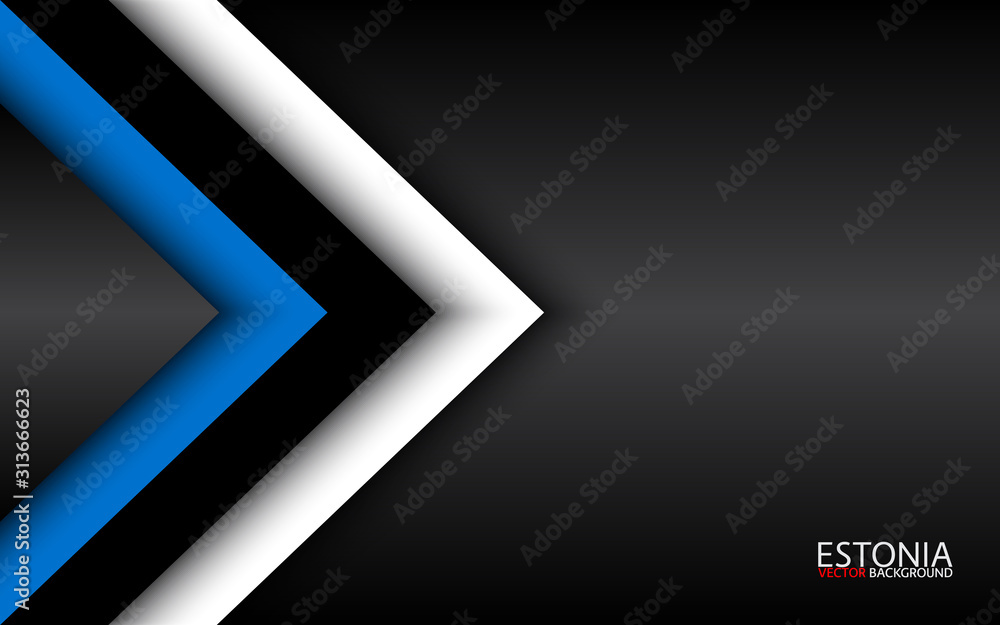 Modern vector overlayed arrows with Estonian colors and grey free space for your text, overlayed sheets of paper in the look of the Estonian flag, Made in Estonia, abstract widescreen background