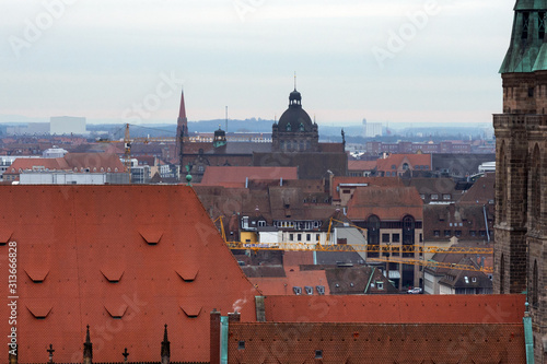 Nuremberg, Germany. Panoramic top view of the old town of Nuremberg. City landscape.
