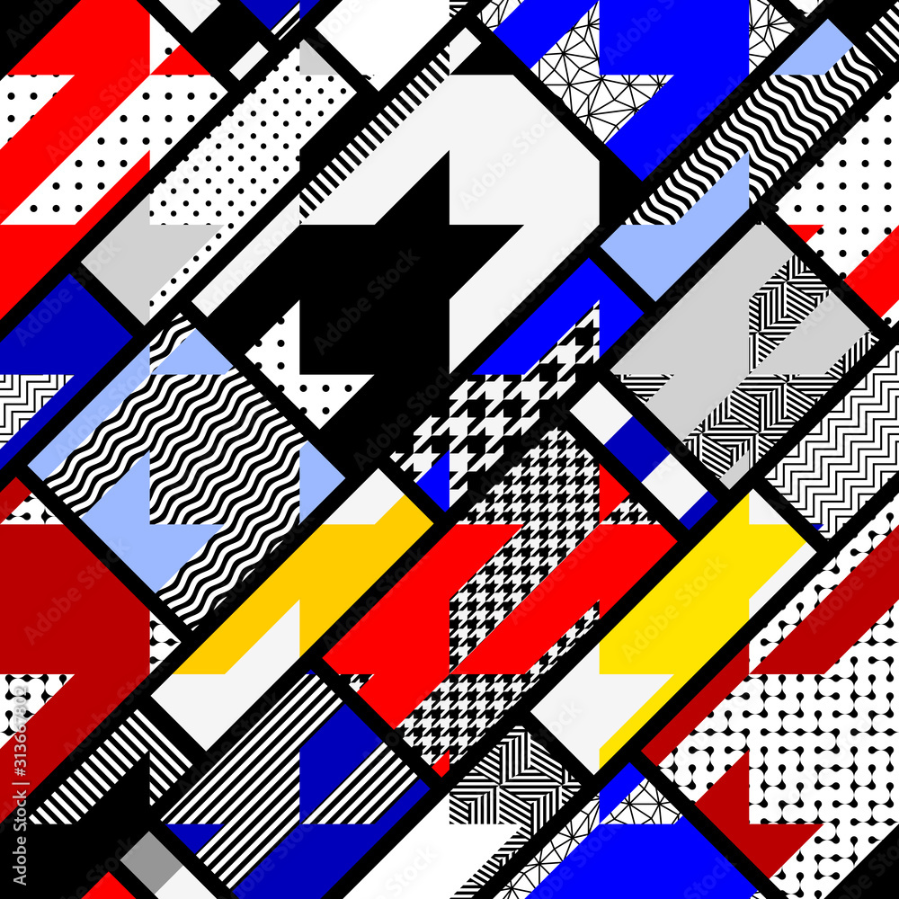 Seamless geometric pattern. Classic Hounds-tooth pattern in a collage ...