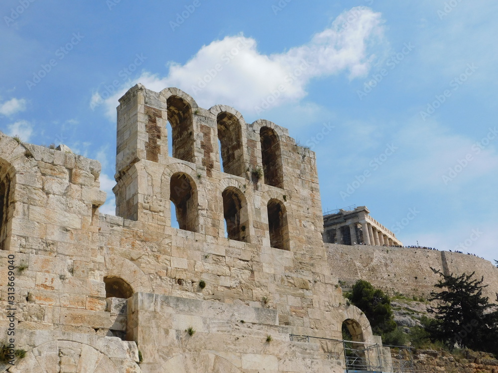Part of the outer wall of the Odeon of Herodes Atticus, or Herodeon, in Athens, Greece