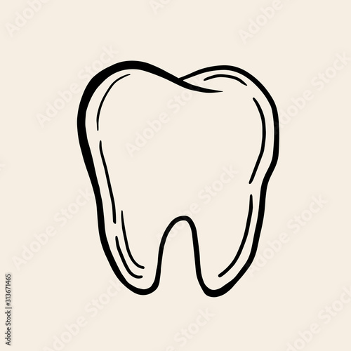 Tooth. Vector linear illustration in sketch style. Freehand drawing of a tooth. Tooth symbol.