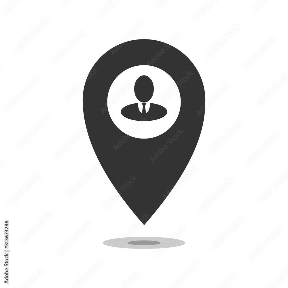 Map pointer with businessman icon. Vector isolated on white background. Map pointer with businessman icon. Vector isolated on white background.