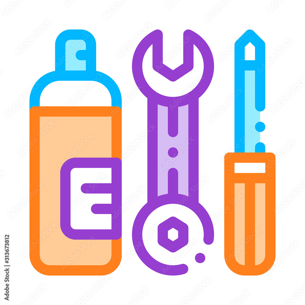 Repair Tool Conditioner Vector Thin Line Icon. Equipment For Diagnosis And Repair Engineer Wrench Screwdriver And Oiling Linear Pictogram. Air Conditioning Maintenance Illustration Repair Tool Conditioner Vector Thin Line Icon. Equipment For Diagnosis And Repair Engineer Wrench Screwdriver And Oiling Linear Pictogram. Air Conditioning Maintenance Illustration