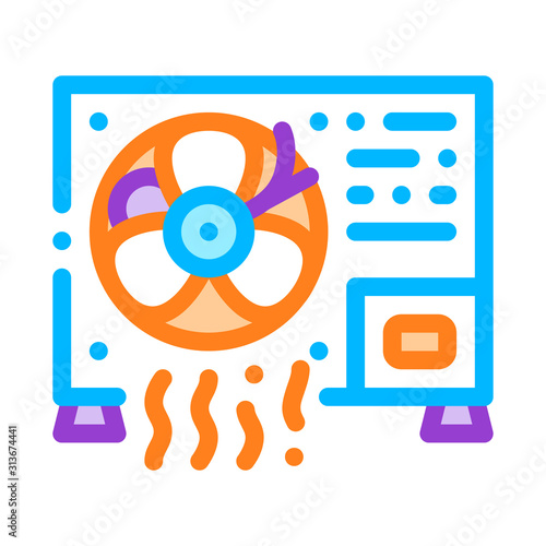 Working Conditioner System Vector Thin Line Icon. Conditioner Technology Equipment Outdoor Unit Ventilator And Windstream Linear Pictogram. Air Conditioning Maintenance Illustration
