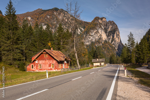 Idyllic mountain road through the Dolomites, South Tyrol. Italy