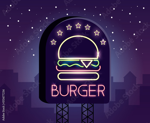 burger food neon light label