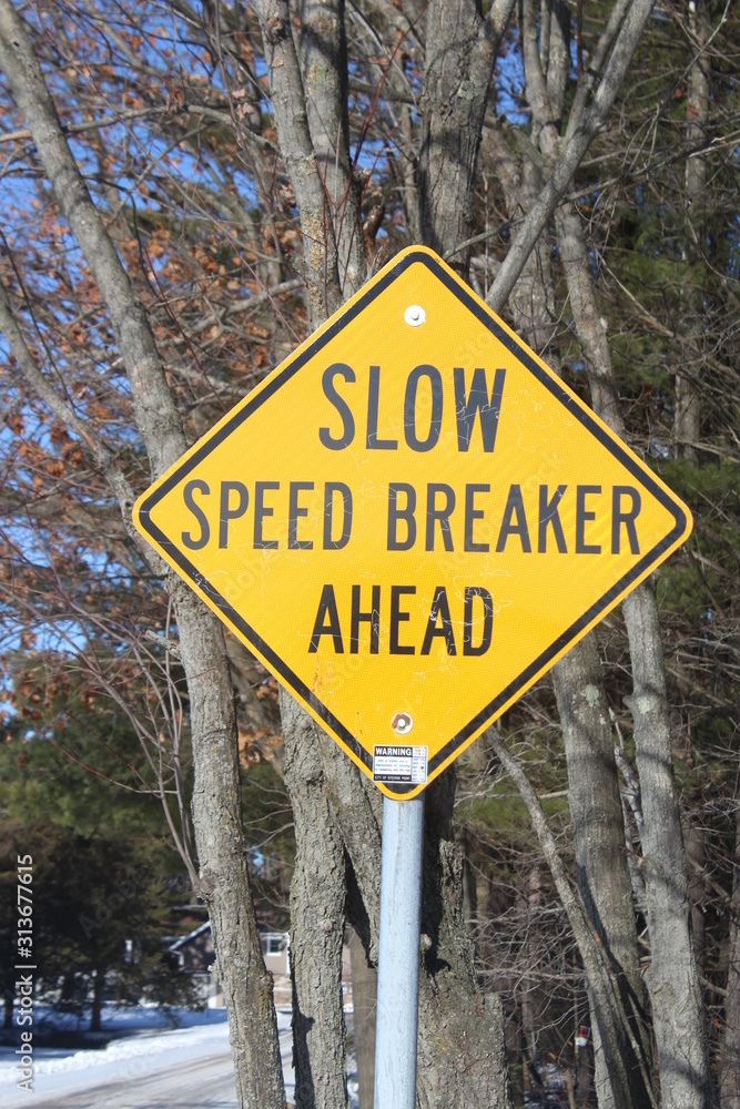 slow speed breaker ahead sign in park