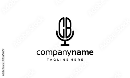 initial letter C and B with microphone podcast logo design template