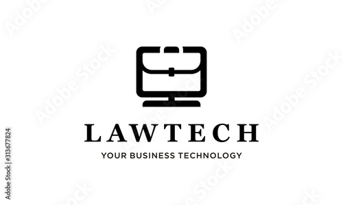 suitcase law with monitor pc computer logo design concept