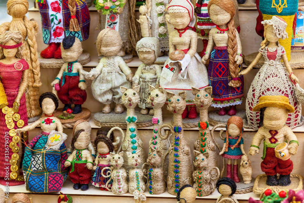Traditional Ukrainian dolls at the market