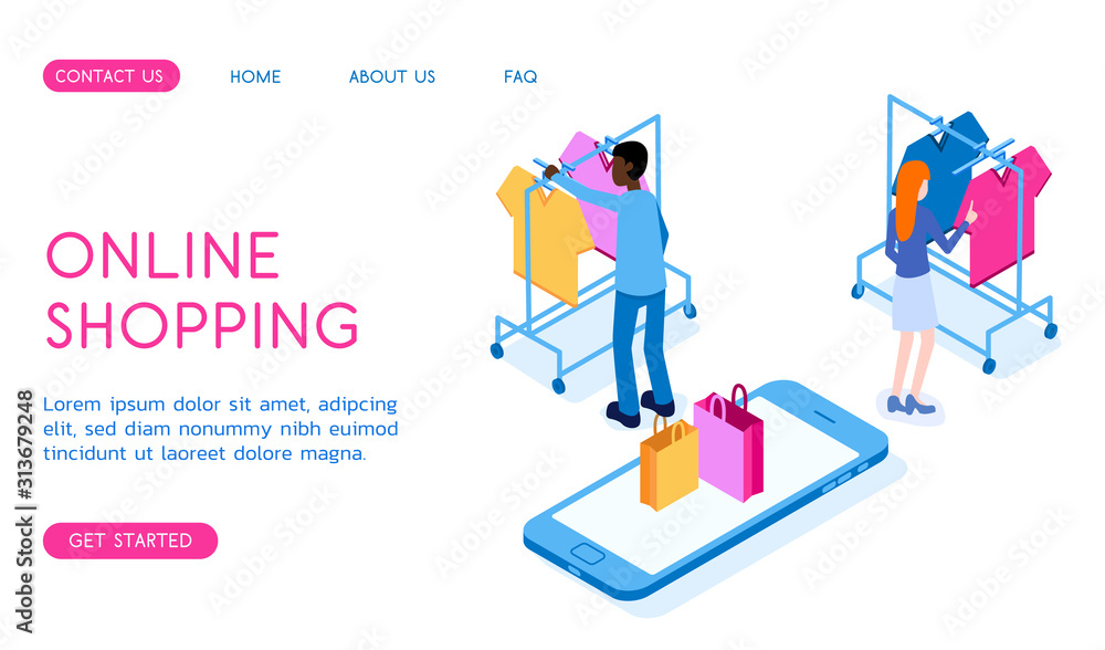 Online concept shopping vector isometric modern illustration.