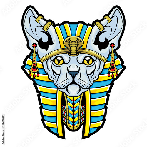 Goddess Bastet. Stylized Sphynx Cat from ancient Egypt.