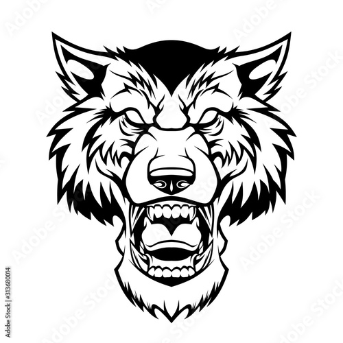 Head of roaring wolf. 
