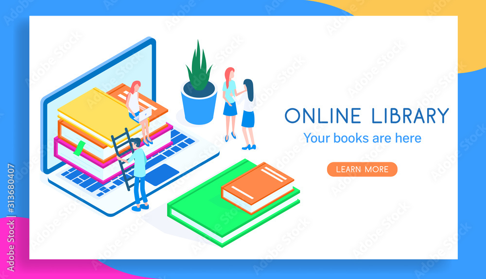 Modern concept isometric library book and people vector illustration. Modern concept isometric library book and people vector illustration.