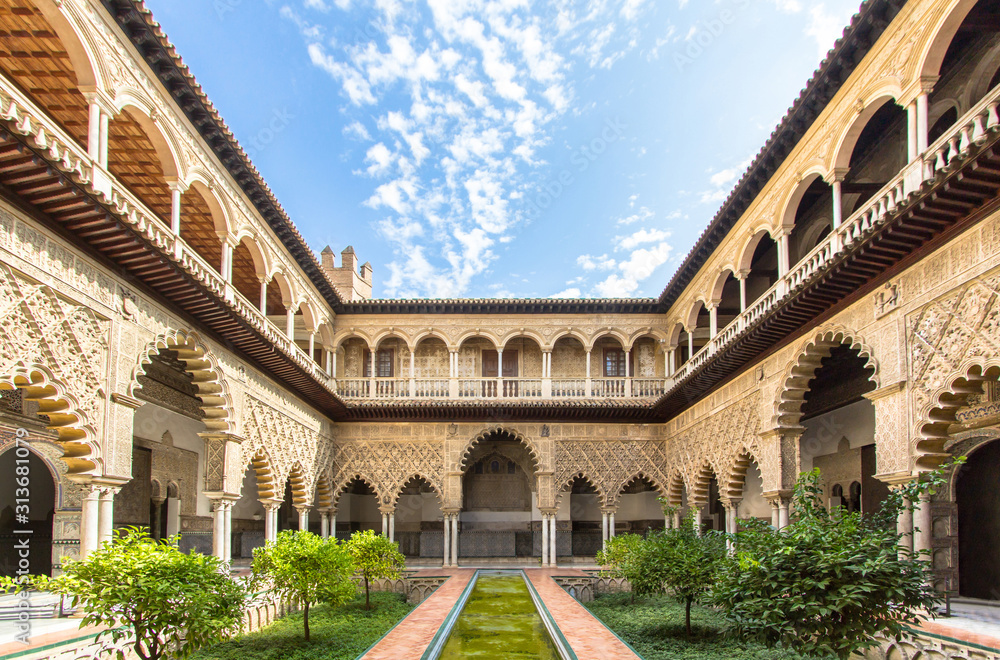 Obraz premium Patio de las Doncellas in Royal palace of Seville, Spain