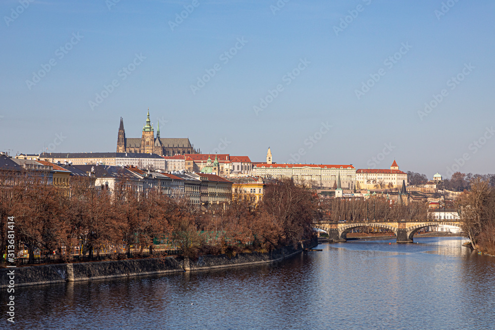View to Prague Castle with river Vltava