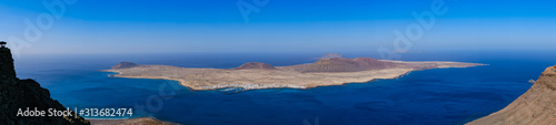 Graciosa island panorama from Mirador del rio in Lanzarote, Canary islands, Spain.