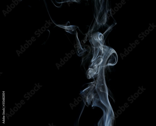 Blue white smoke isolated on black background, clipping path