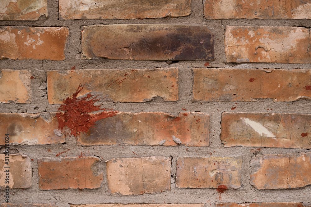 Fototapeta premium Old orange brick wall pattern. Brick background. Good wallpaper. Stock photo of old wall.
